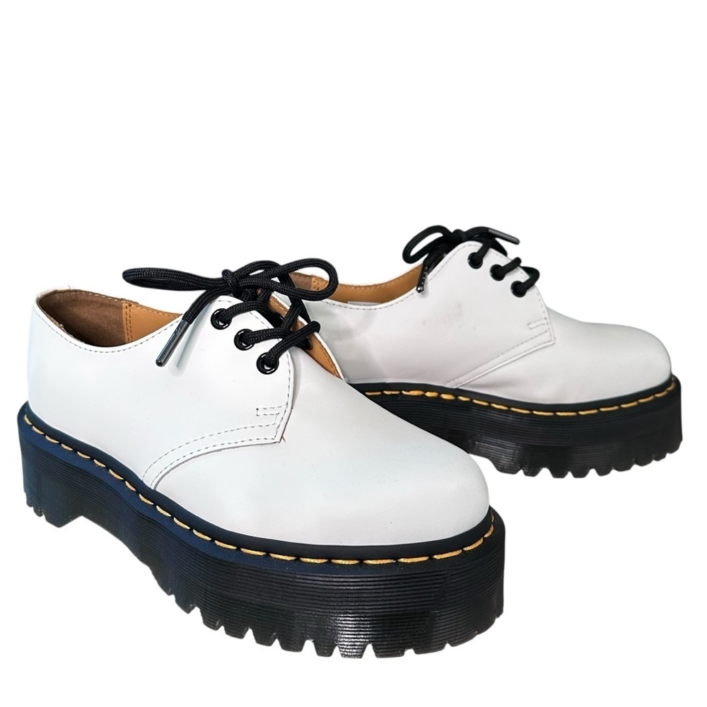 Dr. Martens 1461 Quad White Smooth Leather Platform Shoes Size Woman’s 6 Men’s 5